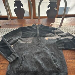 Men's Gray and Black Carhart 1/4 Zip Sweater Size L.